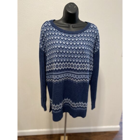 Chaps Knit Sweater Size XL Long Sleeve Geometric Blue/ White Soft - Picture 1 of 9